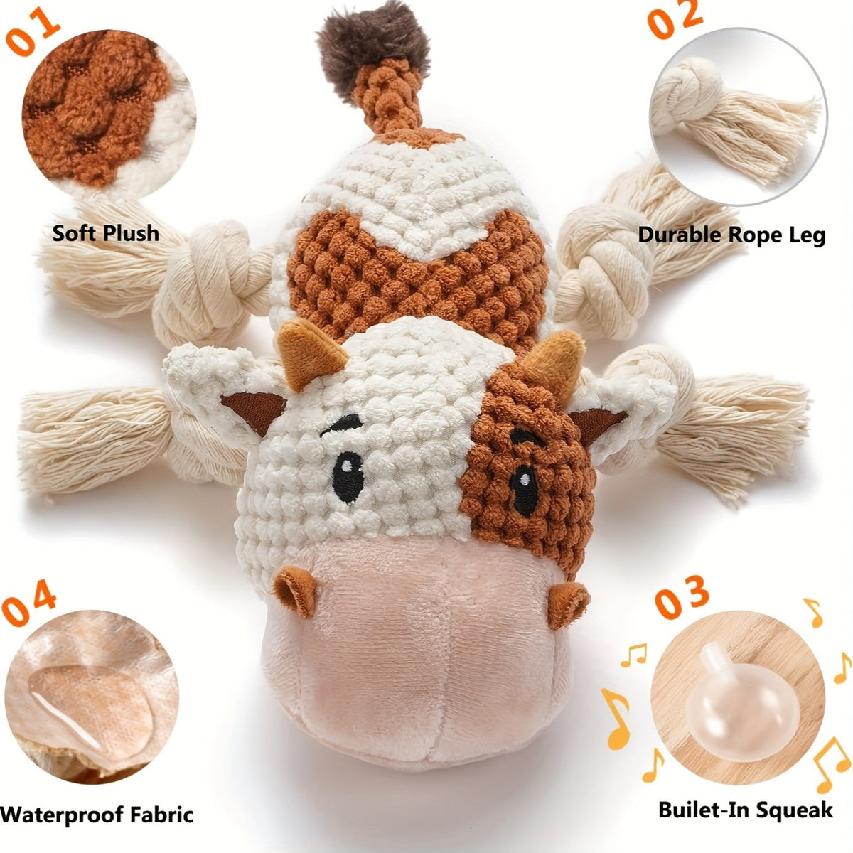 Dog Toy Cow Plush with Squeaker, Crinkle Paper, Woven Legs and Washable Construction for Multiple Dog Sizes — image 5