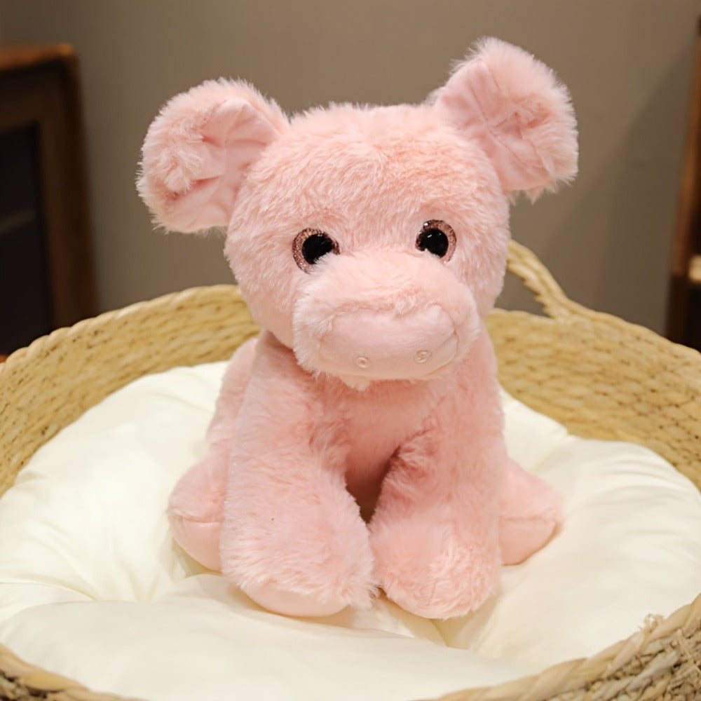Stuffed Animal Pink Pig with Big Eyes, Curled Tail and Pillow-Style Body for Nursery or Sofa Decor — image 12