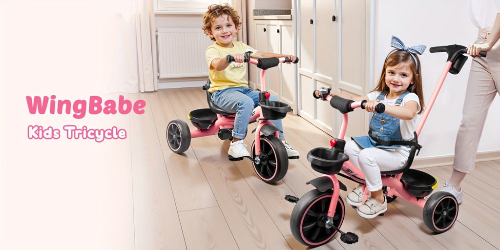 Push Handle Tricycle for Toddlers Girls Pink, 3 Wheel Trike Ages 18-60 Months with Padded Backrest — image 9