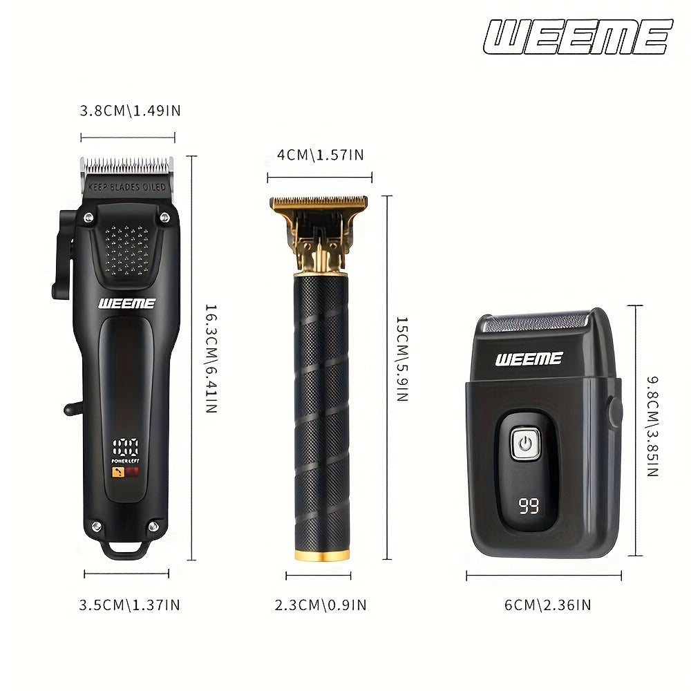 Mens Grooming Kit with Nose Hair Trimmer Electric Shaver WEEME 826 USB Rechargeable LCD Display – Complete Shaving Trimming S
