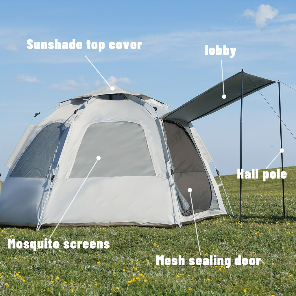 Camping Tent 4-6 Person Hexagonal Quick-Open Oxford Shelter with Vestibule and Included Stakes — image 5