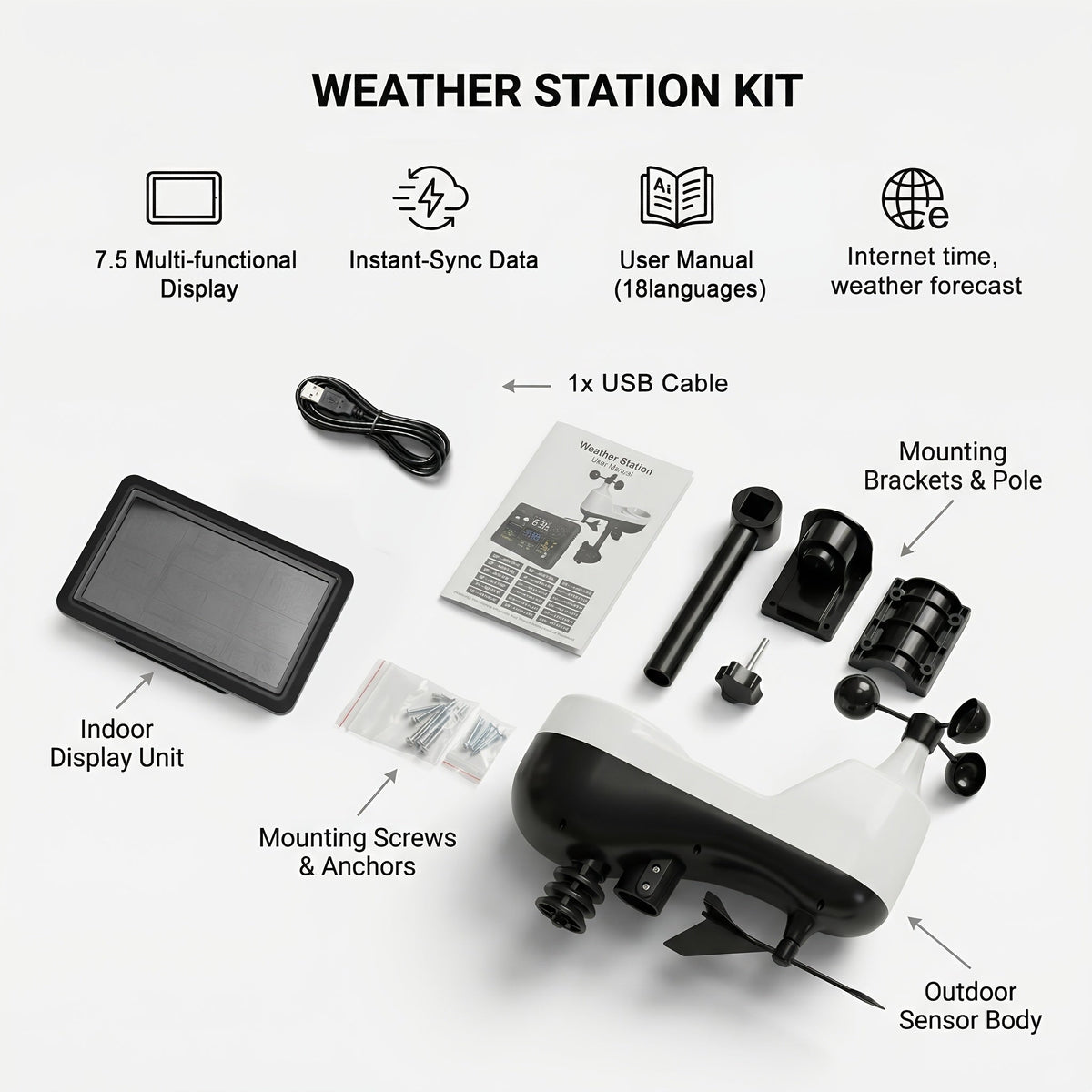 WiFi Weather Station | 7-in-1 Rain Gauge Wind Speed App Forecast — image 17