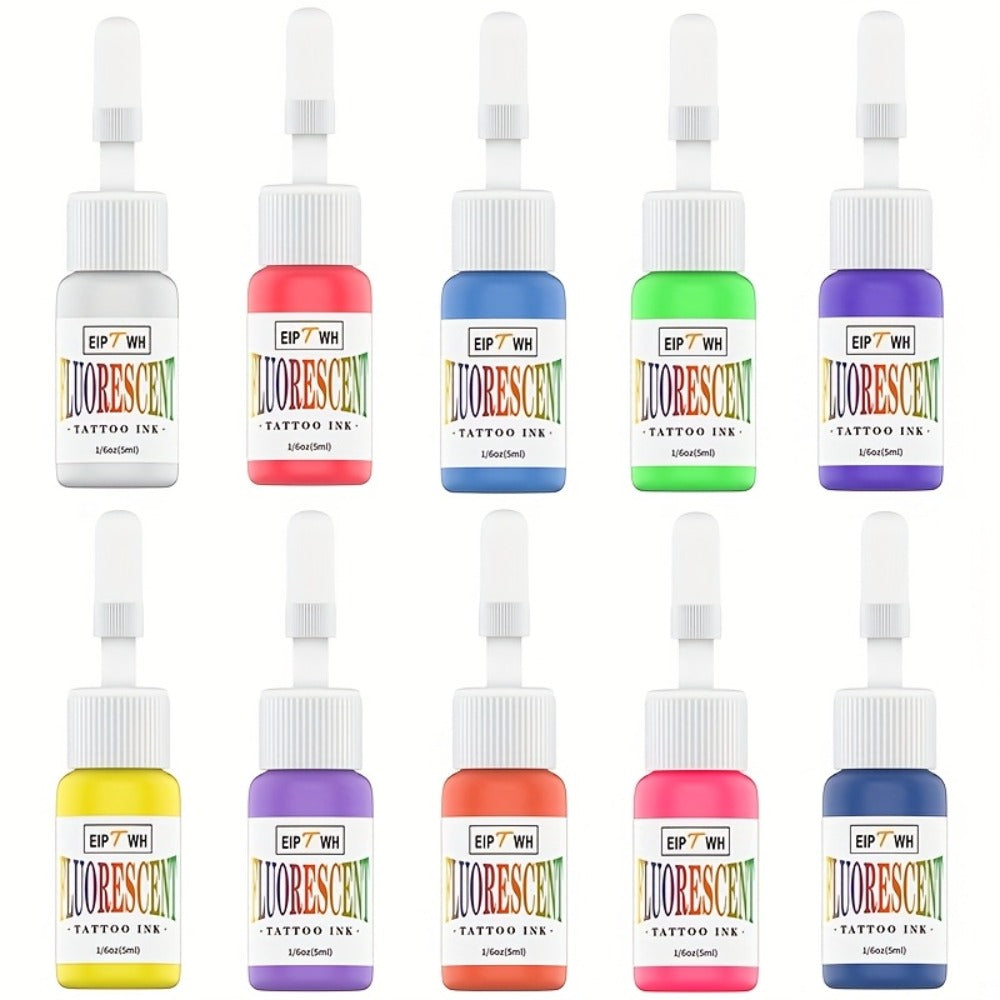 Tattoo Ink EIPTWH UV Blacklight Set with 10 Fluorescent Color Bottles and One Configuration — image 3