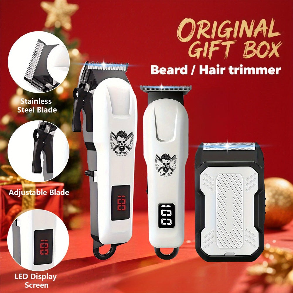 Cordless Hair Clipper Set for Men USB Rechargeable Electric Shaver with LED Display – Professional Grooming Kit 2 or 3 Piece 