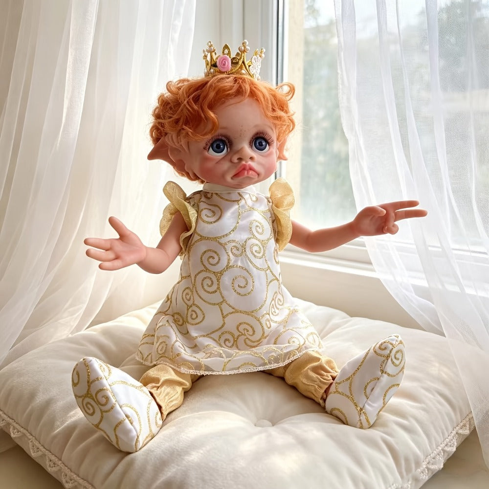 Fairy Elf Reborn Doll 15 Inch Vinyl Full Body Hand-Painted Collectible Art Doll with Wavy Hair & Crown — image 6