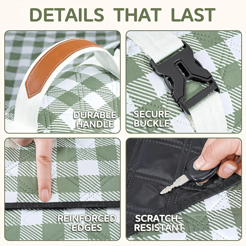 Dark Green Padded Picnic Blanket with Buckled Carry Straps, 80 x 80in Large Roll-Up Outdoor Mat — image 3