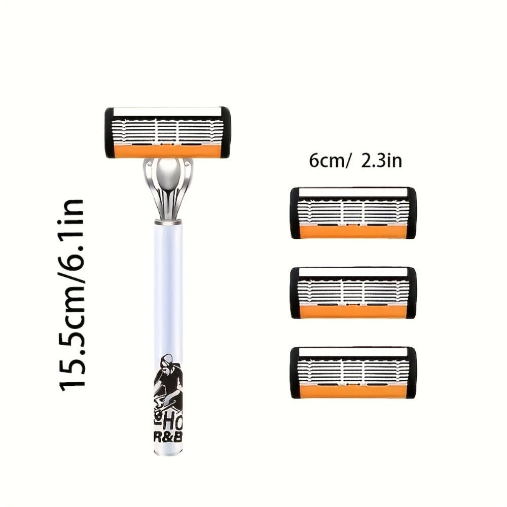 6-Layer Blade Men's Razor Set with Lubricating Strip 2 Handles & 36 or 72 Replacement Blades – Smooth Close Shave Contour-Fit