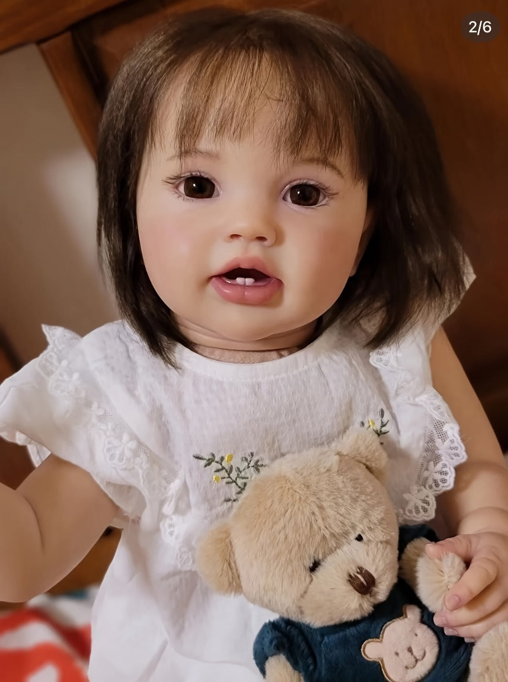 Reborn Baby Doll 24-Inch Cloth Body with Vinyl Limbs, Rooted Brown Hair, Open Eyes, Outfit and Feeding Accessories — image 7