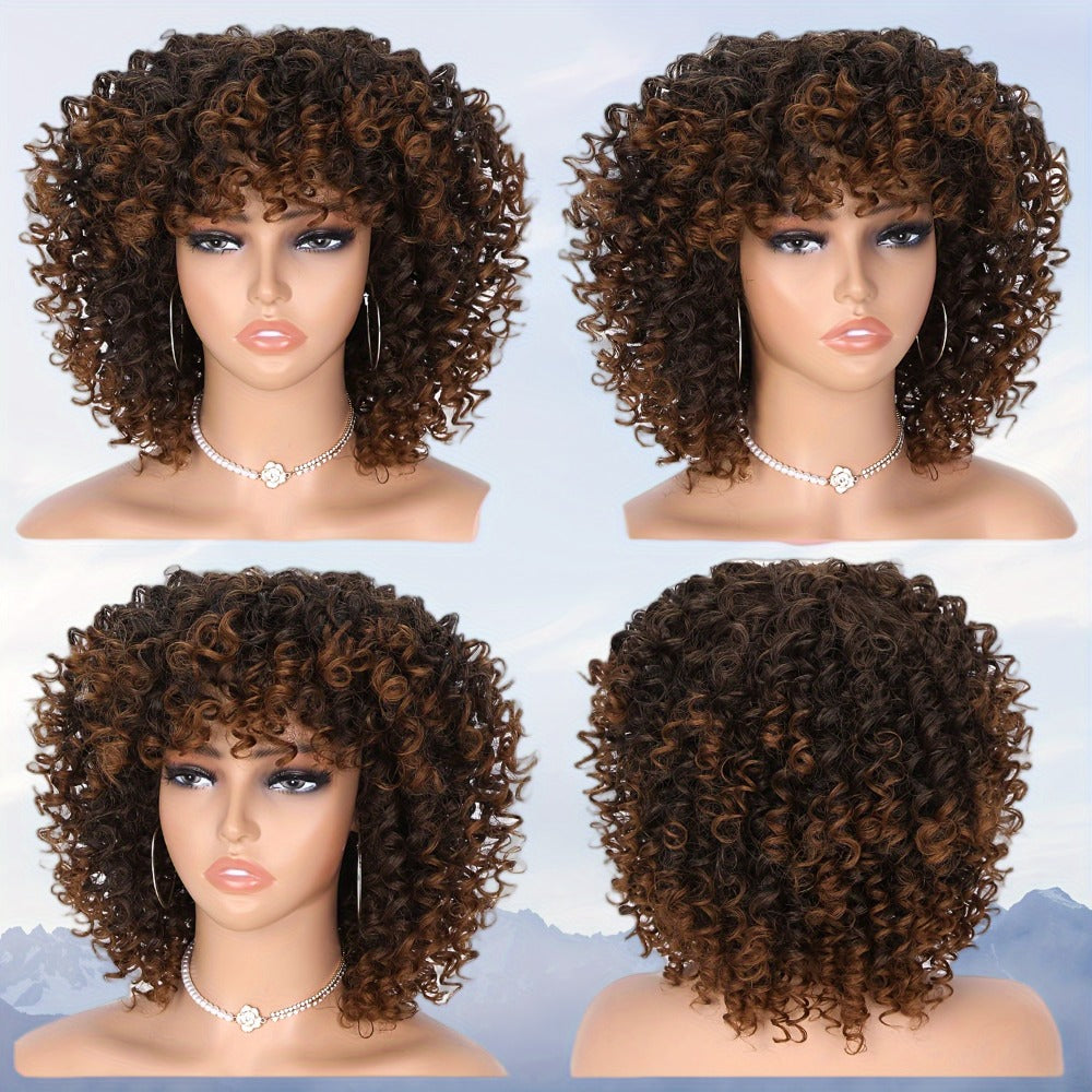 Synthetic Wig 14-Inch Kinky Curly Afro with Bangs, 180% Density and Stretch Net Cap for Daily Style — image 14
