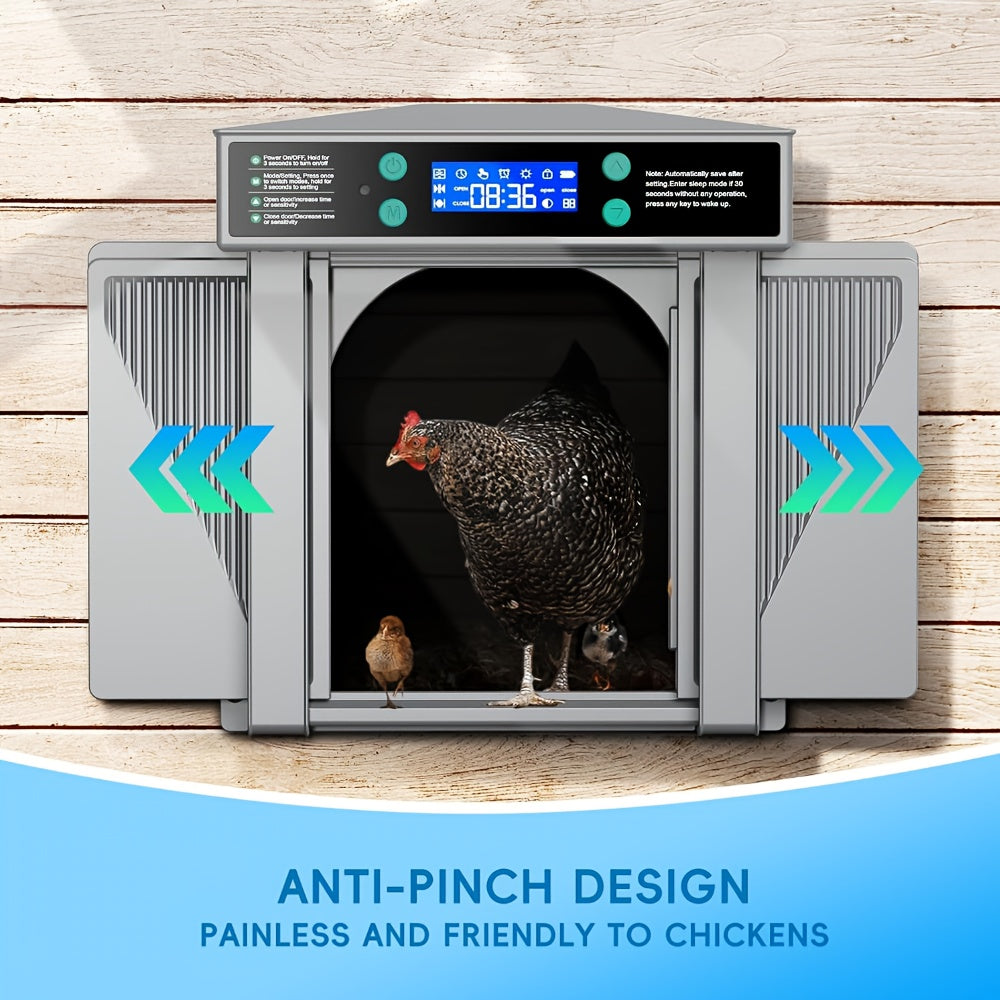 Chicken Coop Door, Timer Light Sensor Anti-Pinch Auto Open for Garden, Patio and Yard Use, with Listed Configuration — image 