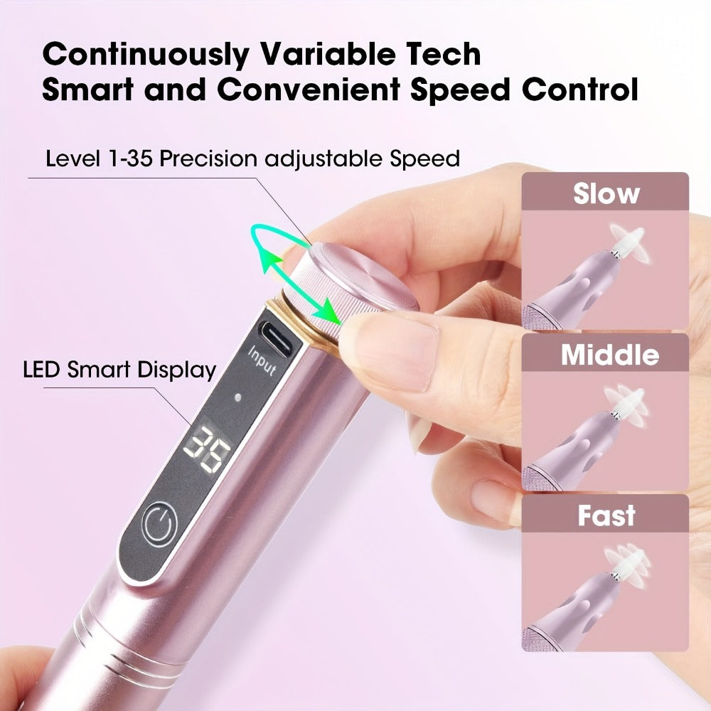 Cordless Nail Drill Kit 35000RPM Rechargeable Wireless Electric E-File, 108 Bits Professional Nail Drill — image 7