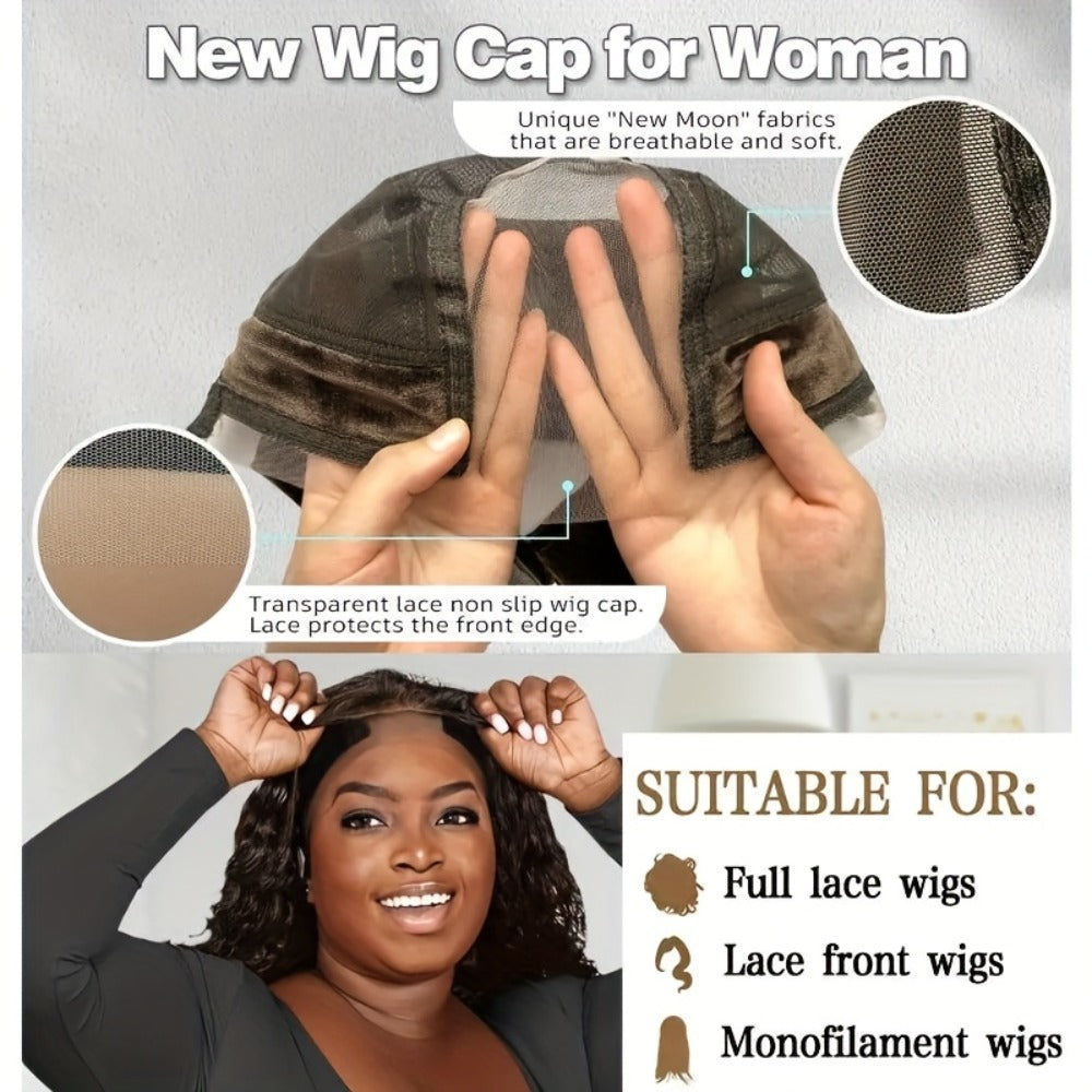 Wide Lace Wig Grip Caps, Two-Piece Set with Ear Cutouts and Adjustable Straps in Brown, Black or Beige — image 12