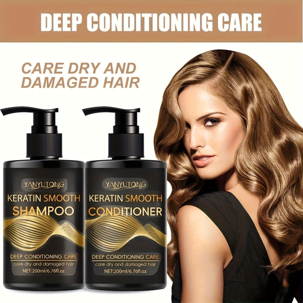 Keratin Shampoo and Conditioner Set Repairs Breakage Split Ends Moisturizes Scalp for Color-Treated Heat Damaged Dry Frizzy H