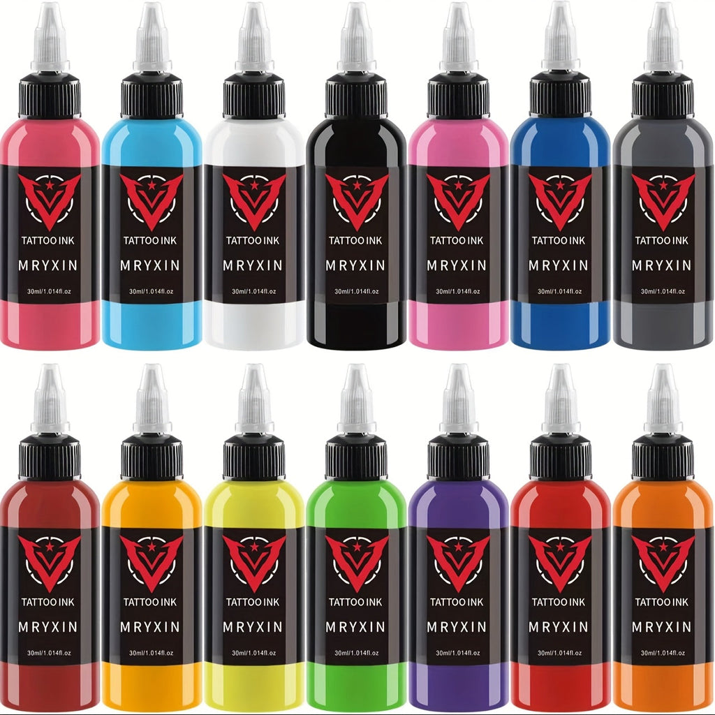 Tattoo Ink 14-Color Set with 1oz 30ml Bottles and One Full Palette Configuration with Item-Specific Color, Capacity and Bottl