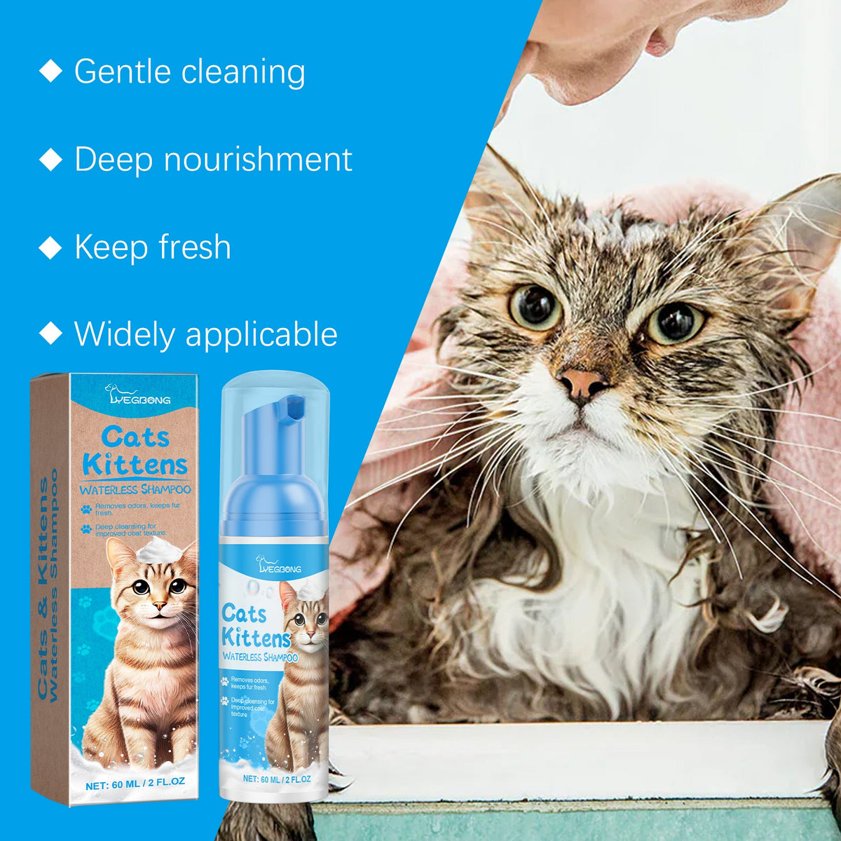 Cat Cleaning Mousse With Kitty Cleaning Foam Pet Care Gentle Non-Irritating Cleaning Mousse