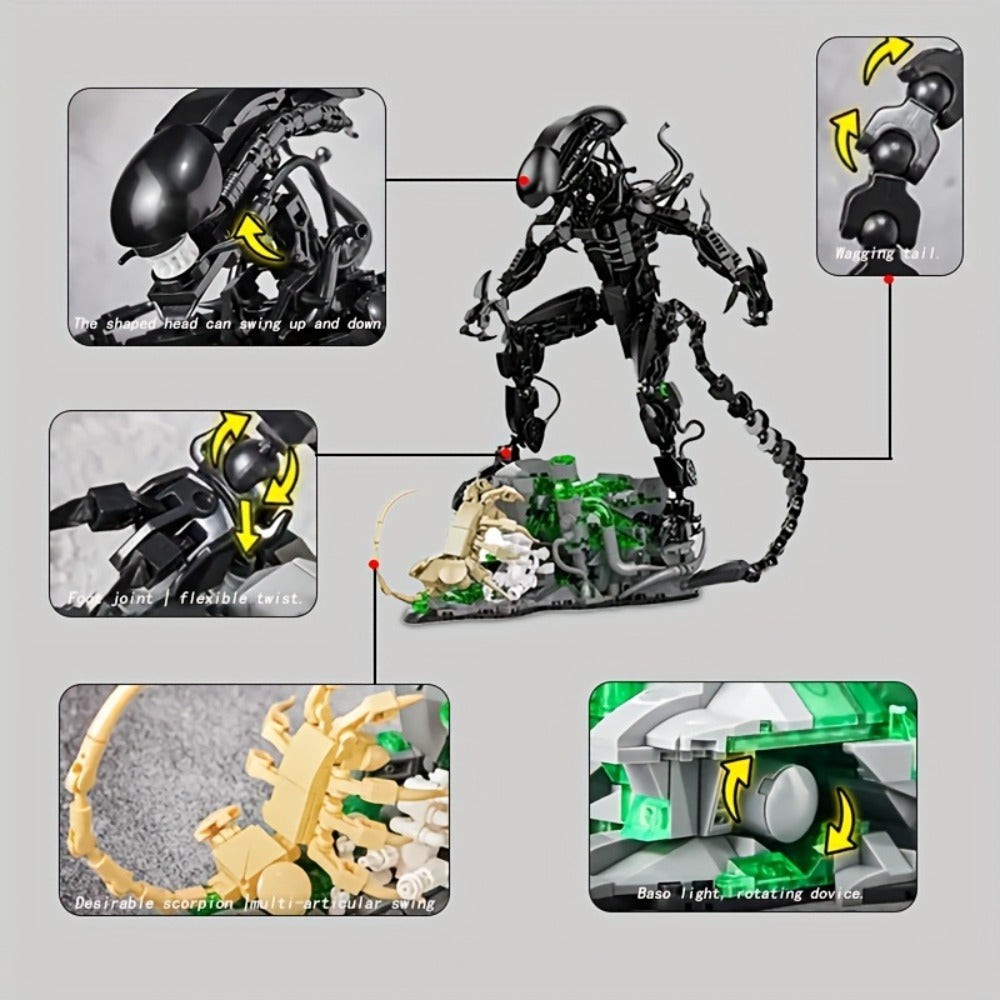Building Block Set Alien Beast with 958 Pieces, Articulated Black Figure, Scene Base and Long Tail — image 5