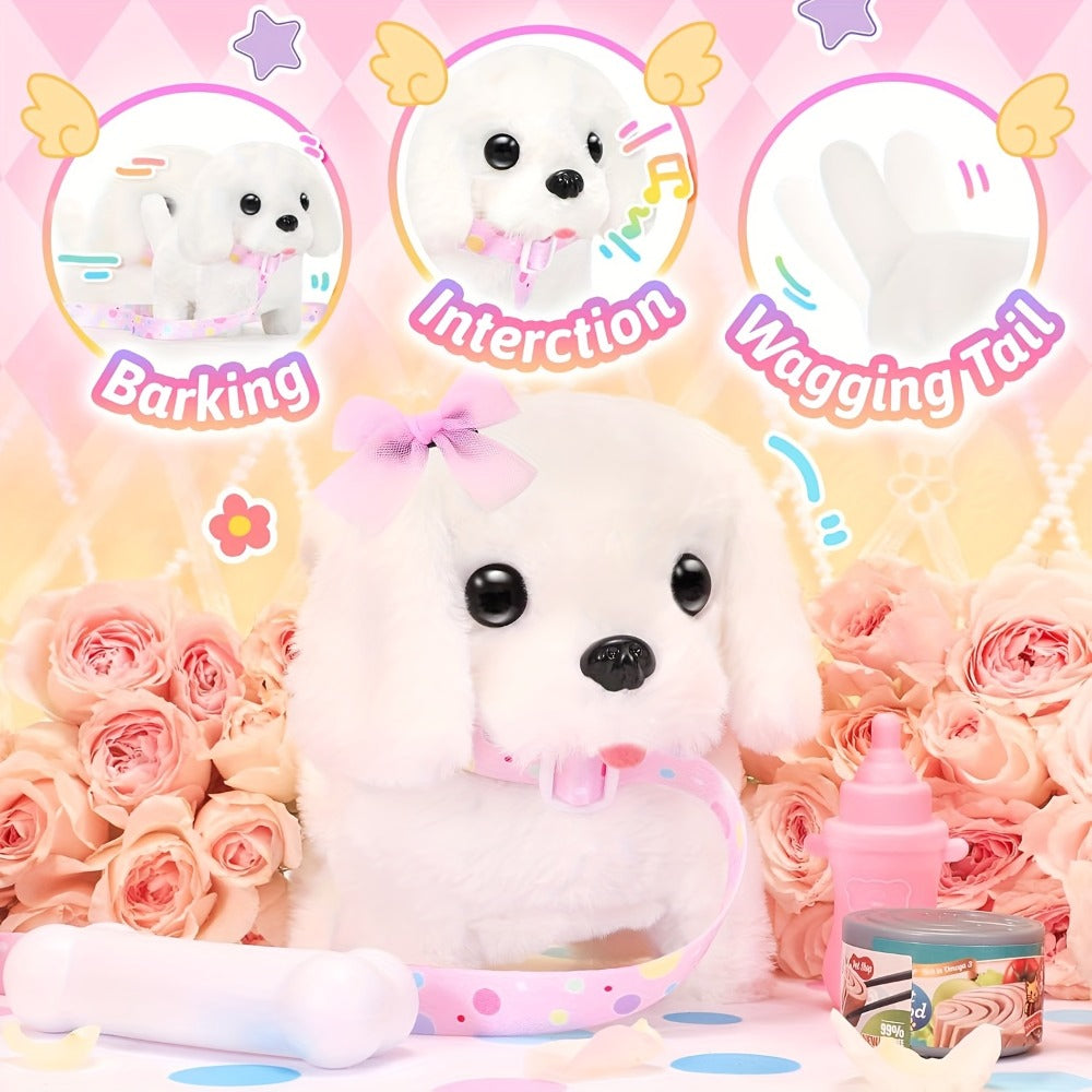 Plush Toy White Electronic Puppy with Walking, Barking, Tail-Wagging Action, Leash and Bow — image 8