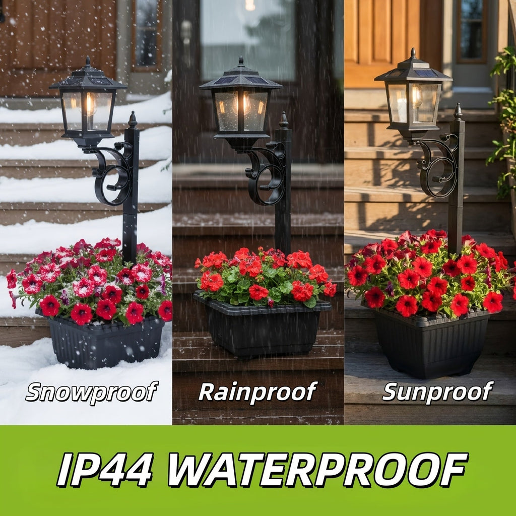 Solar Garden Light HOODINK Black Flower-Pot Lamp Post with Solar Panel, IP44 Label and 1- or 2-Pack Options — image 5
