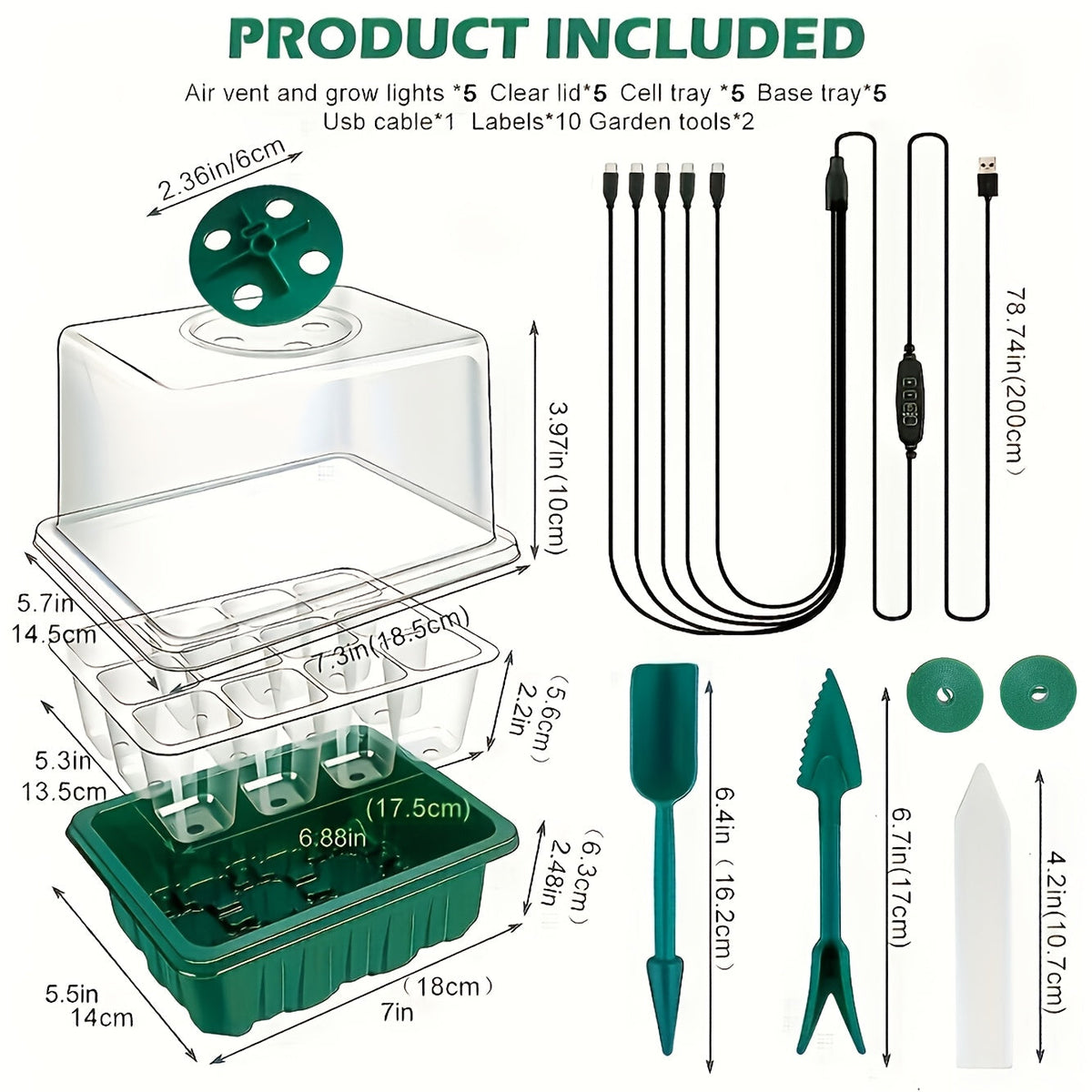 Seed Starting Kit LED Grow Light Timer, Indoor Seedling Tray Dome for Garden, Patio and Yard Use — image 3