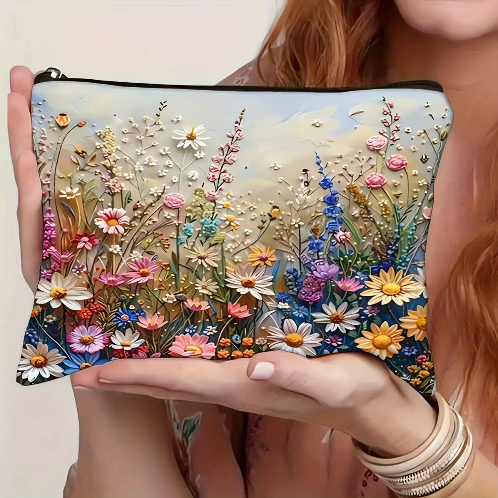 Makeup Bag Four-Piece Daisy Floral Foldable Zipper Pouch Set for Travel, Vanity and Everyday Beauty Storage — image 6