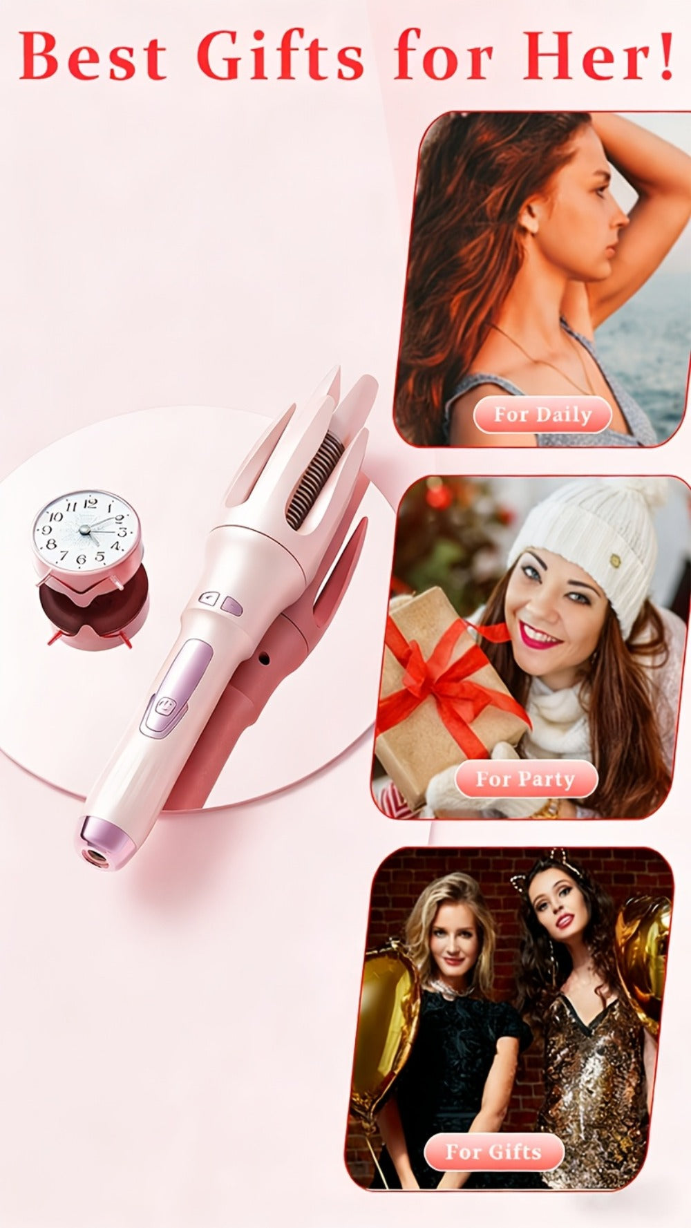 Automatic Rotating Curling Iron 4 Temperature Settings 40M Negative Ion Ceramic Barrel, for Home, Travel and Salon Hair Styli