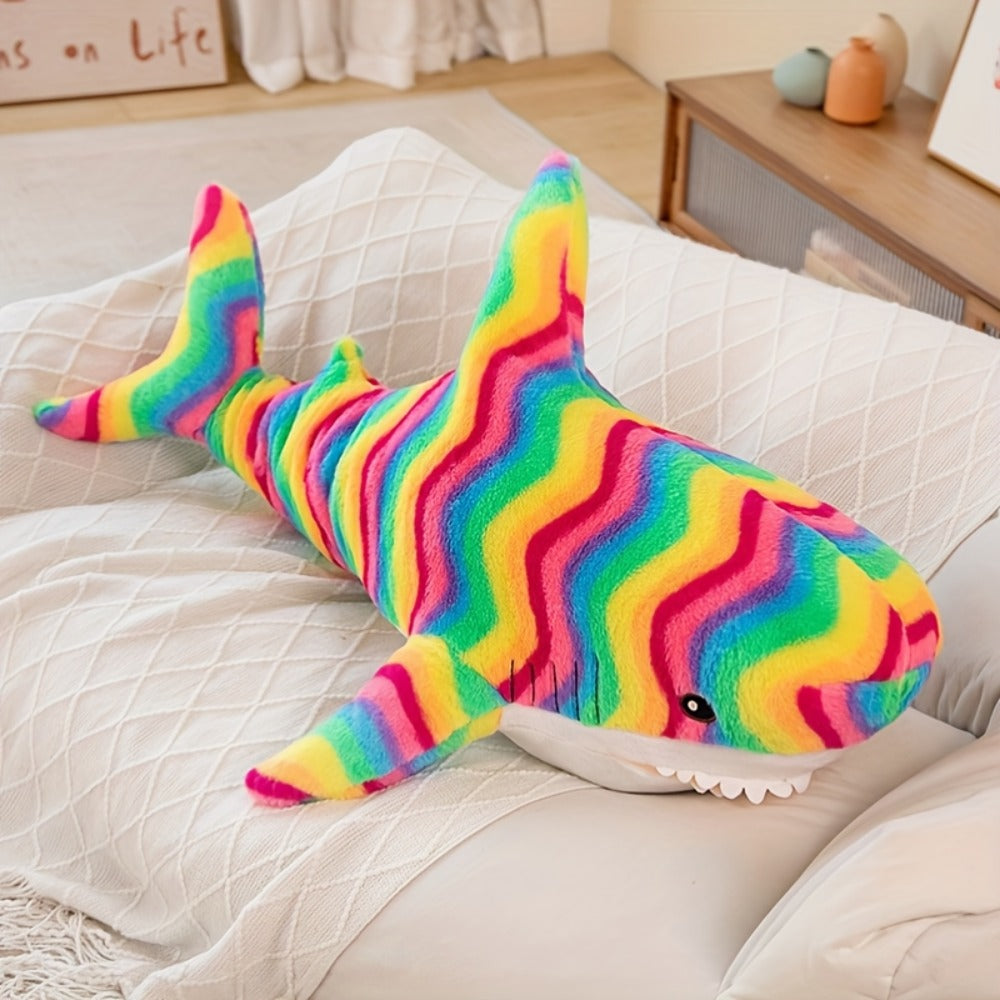 Stuffed Animal Rainbow Shark with Long Pillow Shape, Mixed Colors and Soft Plush Fabric for Room Decor — image 11