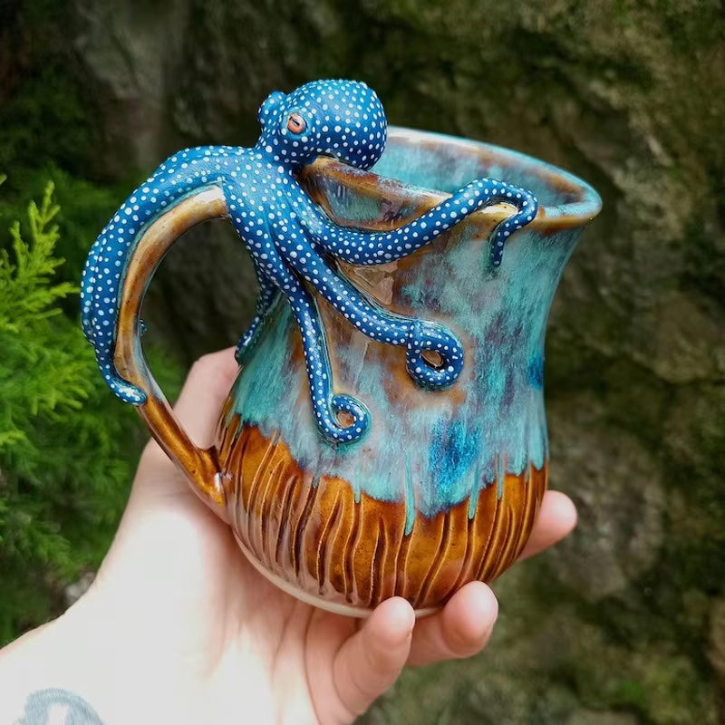 Handmade Deep Blue Octopus Mug. For Hot & Cold Drinks