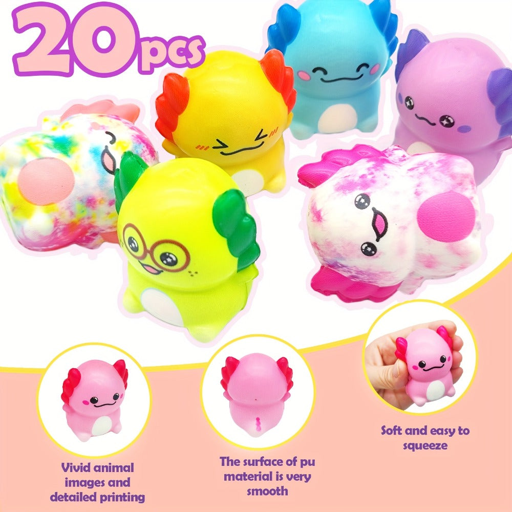 Axolotl Squishy Toys 20 Pack Slow Rising Fidget Sensory Stress Toys for Kids, Cute Salamander Newt Ice Cream Shape Squeeze To