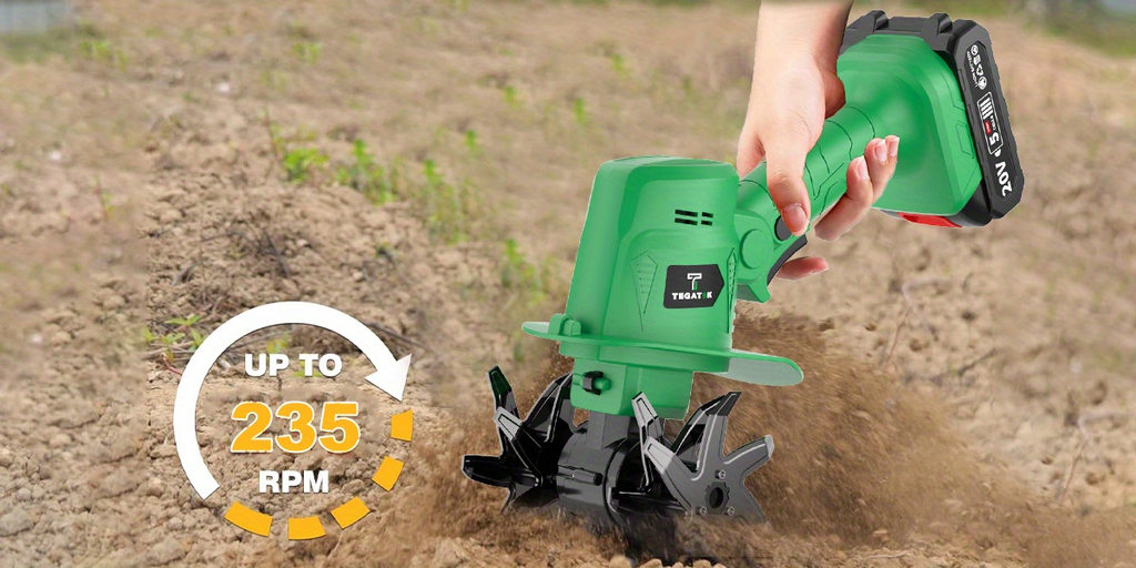 Cordless Electric Tiller 20V Handheld - 9-Inch 235RPM Garden Cultivator with Handle, Metal Soil Tiller for Weeding — image 13
