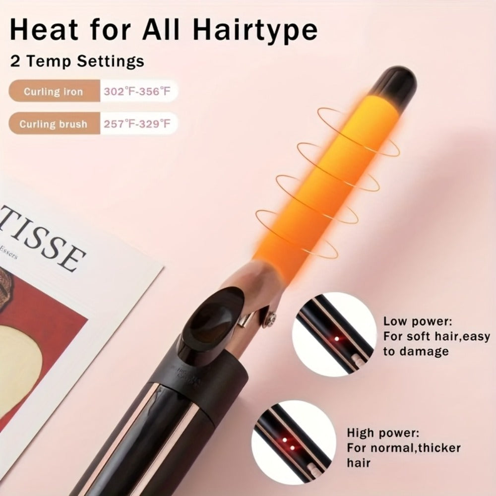 Ceramic Curling Iron Set 5-in-1 with Interchangeable Barrels & Heat Brush, Professional Hair Curler Wand Styling Kit for Wave