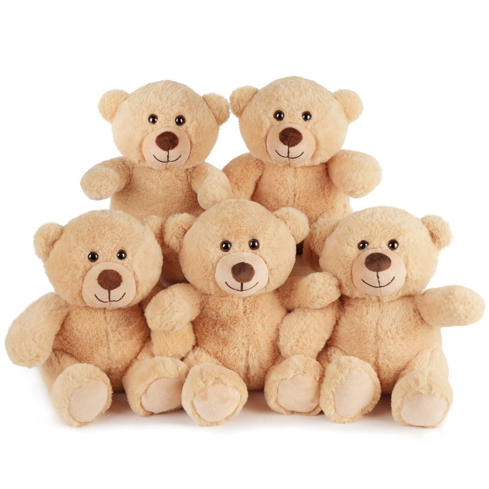 Teddy Bear Bulk Set 5 Pack 8 Inch Small Brown Plush Stuffed Animals with Safe Lock-Washer for Parties, Celebrations and Guest