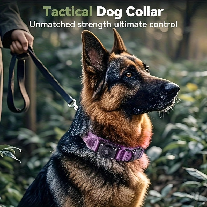 Tactical Dog Collar with Handle and Round Tracker Holder Case in Nine Colors and Sizes M to XL — image 3