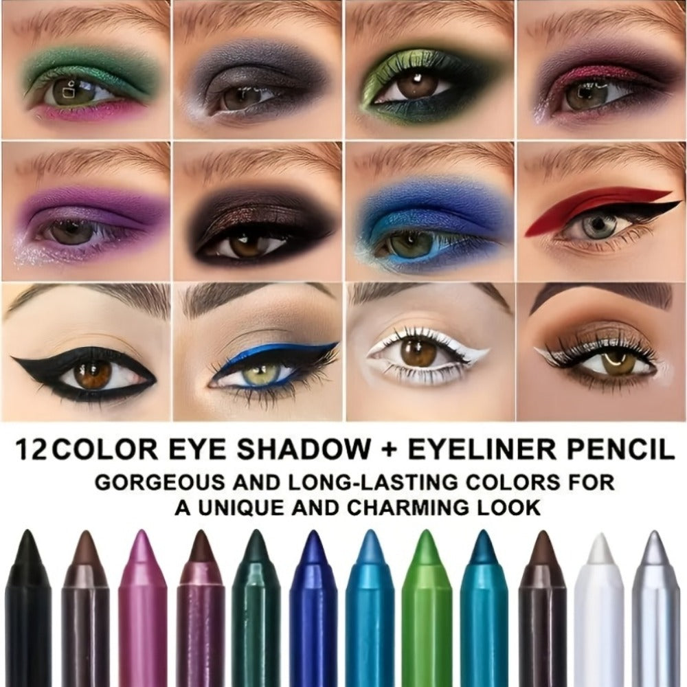 2-in-1 Eyeliner & Eyeshadow Pencil Set 12 Colors Matte Waterproof Smudge-Proof Blendable Eye, for Makeup, Travel and Everyday
