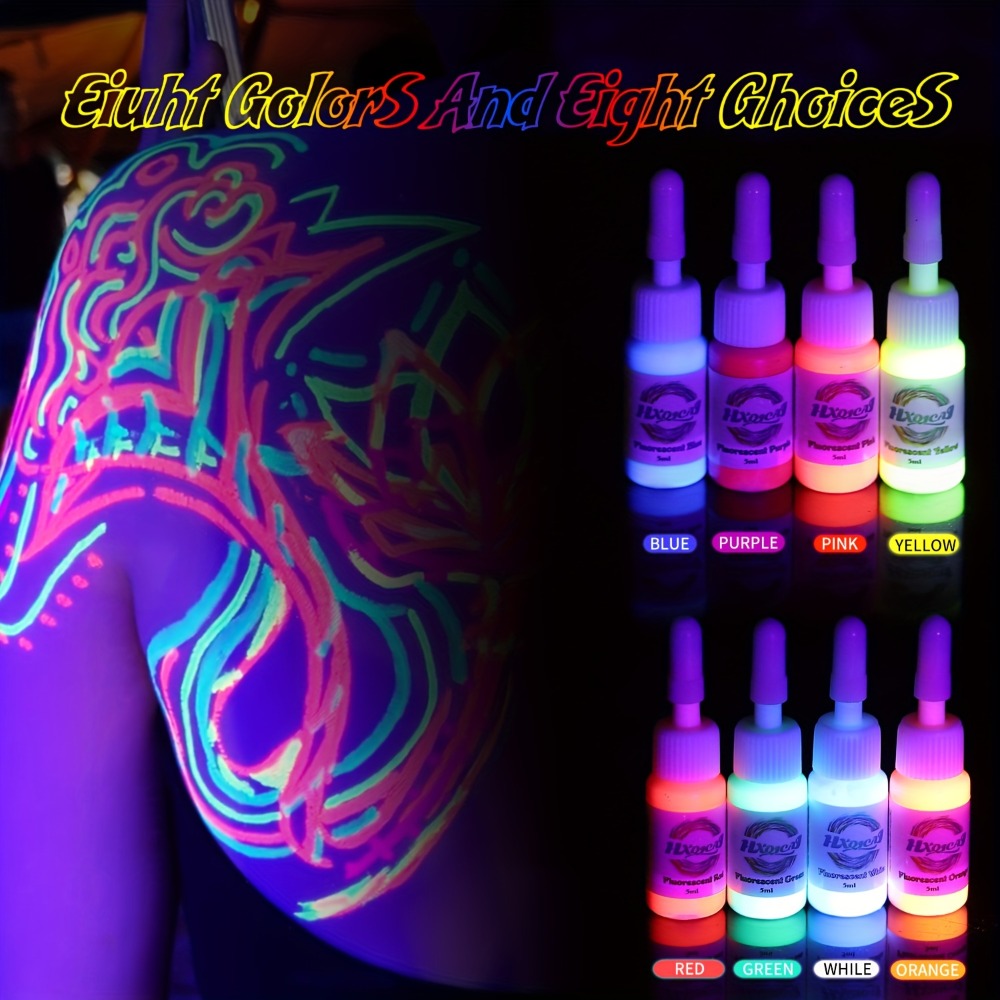 Tattoo Ink 8-Color UV Fluorescent Set with 5ml Bottles and Full Neon Color Range with Item-Specific Color, Capacity and Bottl