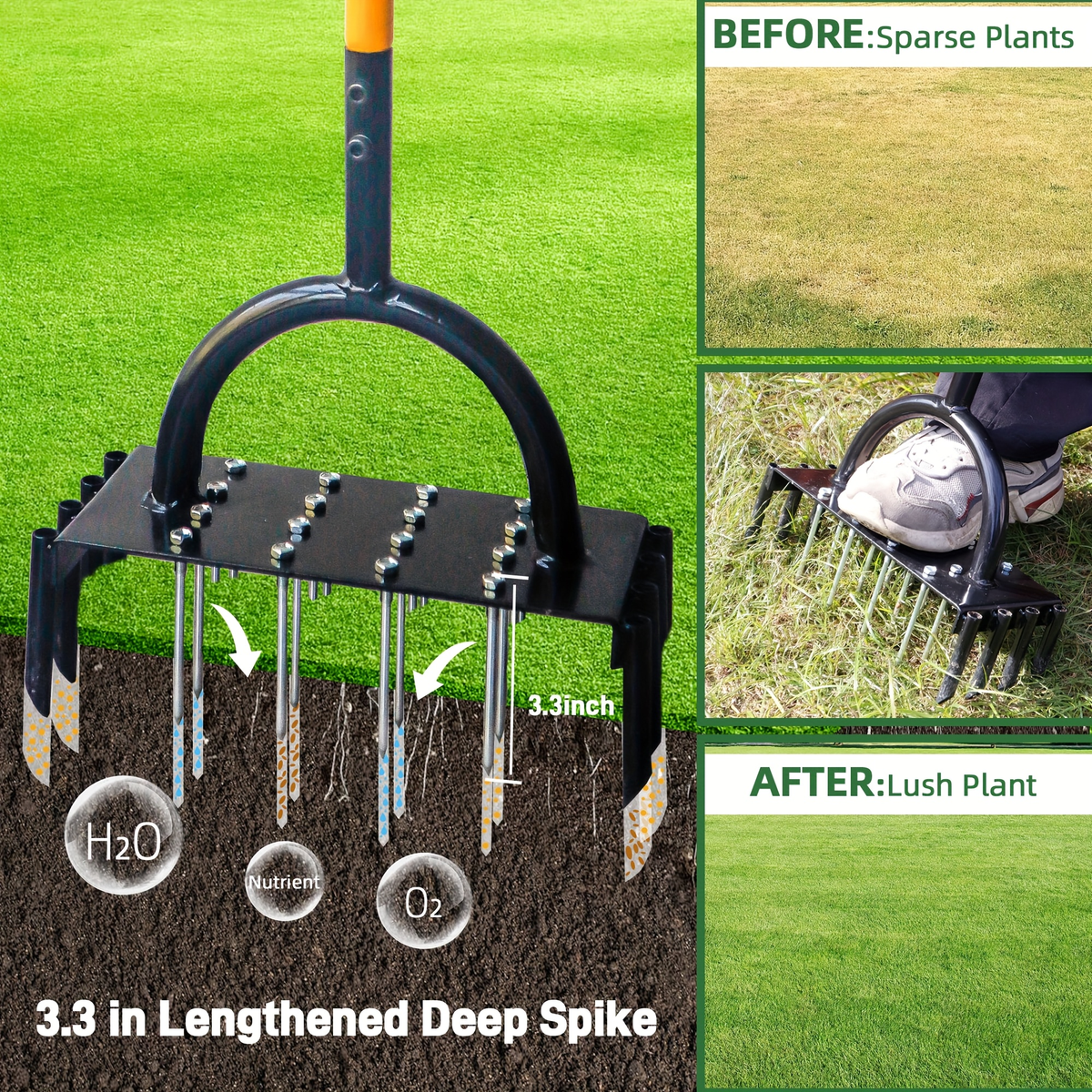 Dual-Plate 38-Inch Manual Lawn Aerator with 16-Spike Plate, 8-Hollow-Corer Plate and T-Handle — image 5
