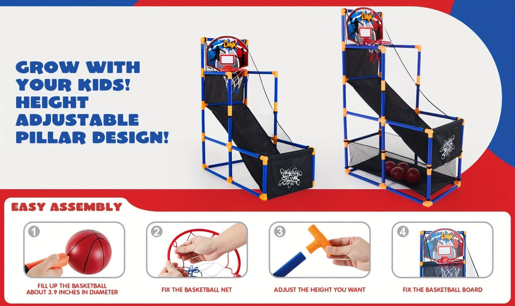 Kids Adjustable Basketball Hoop Set Arcade-Style Stand 4 Balls Air Pump with the Listed Color, Size or Set Options for Everyd