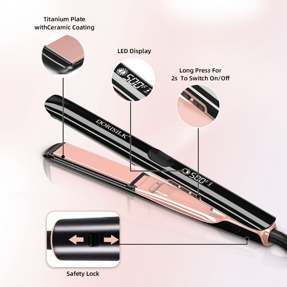Ceramic Ionic Flat Iron Hair Straightener & Curler 2-in-1 Plasma Anti-Static 260°C 500°F LCD, for Home, Travel and Salon Hair