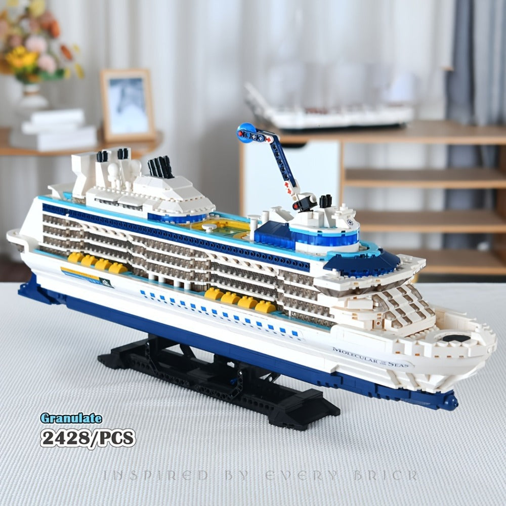 Cruise Ship Building Block Model with 2, 428 Pieces, Display Stand, Support Frame and Detailed Deck Features — image 3