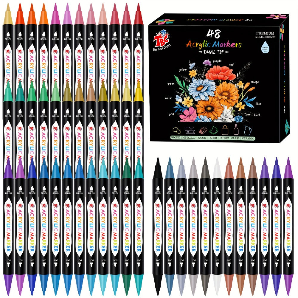 Acrylic Paint Markers Dual Tip Set 48 72 108 Colors, Odorless Paint Pens for Canvas Rock Wood Glass Ceramic Fabric — image 1