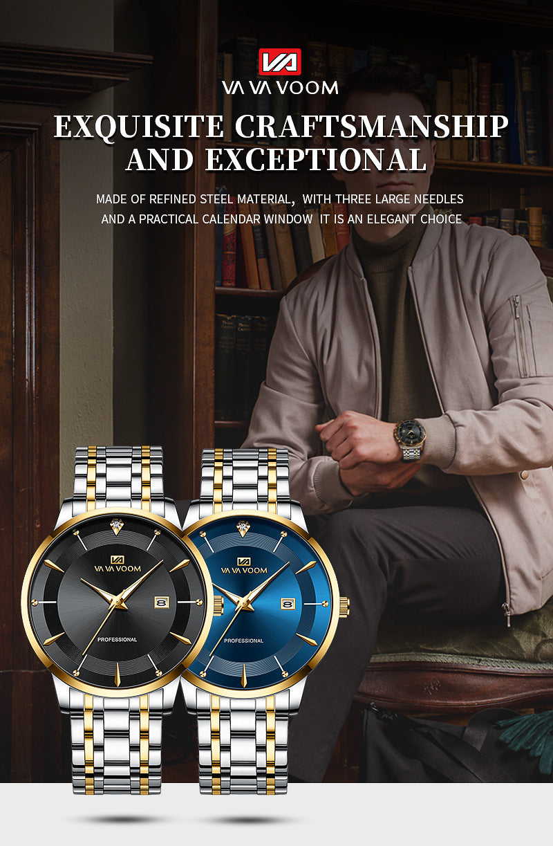Men's Business Waterproof Stainless Steel Calendar Watch