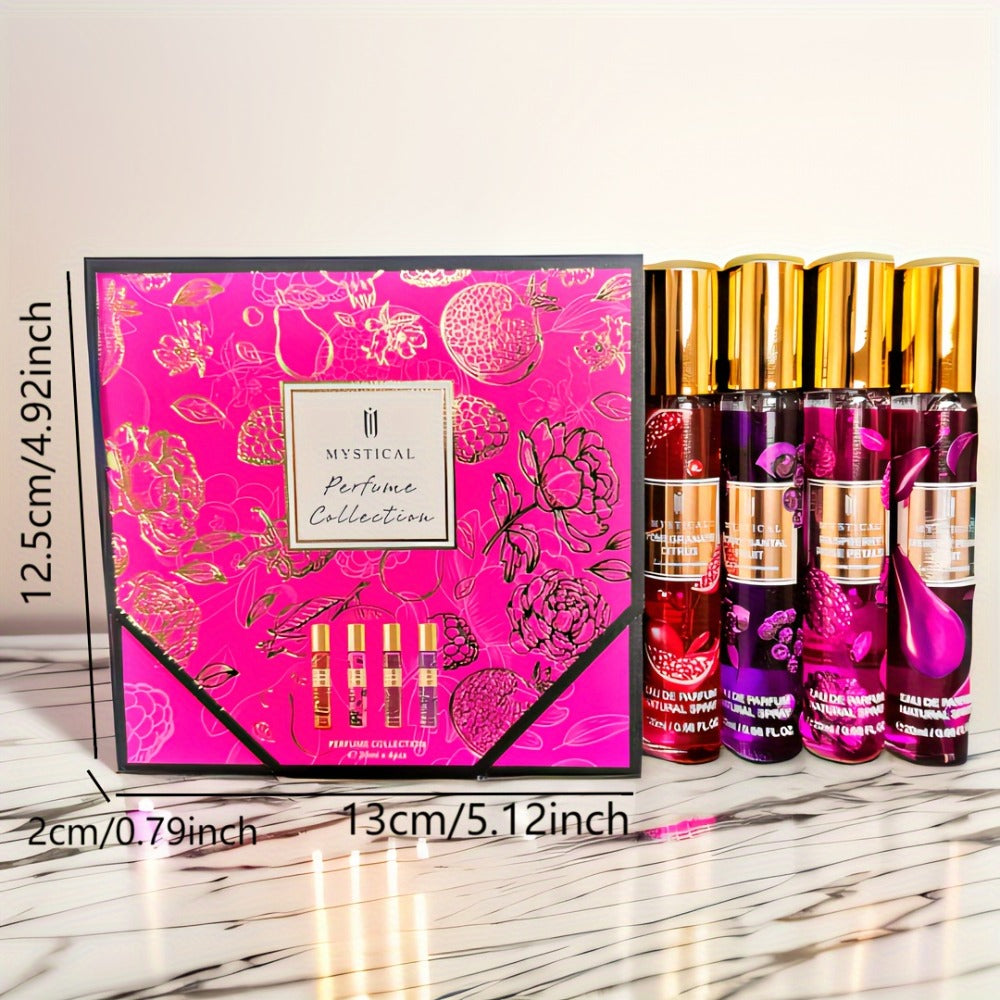 Perfume Gift Set MYSTICAL Four 20ml Eau de Parfum Spray Bottles with Gold Caps in Pink Floral Box — image 5