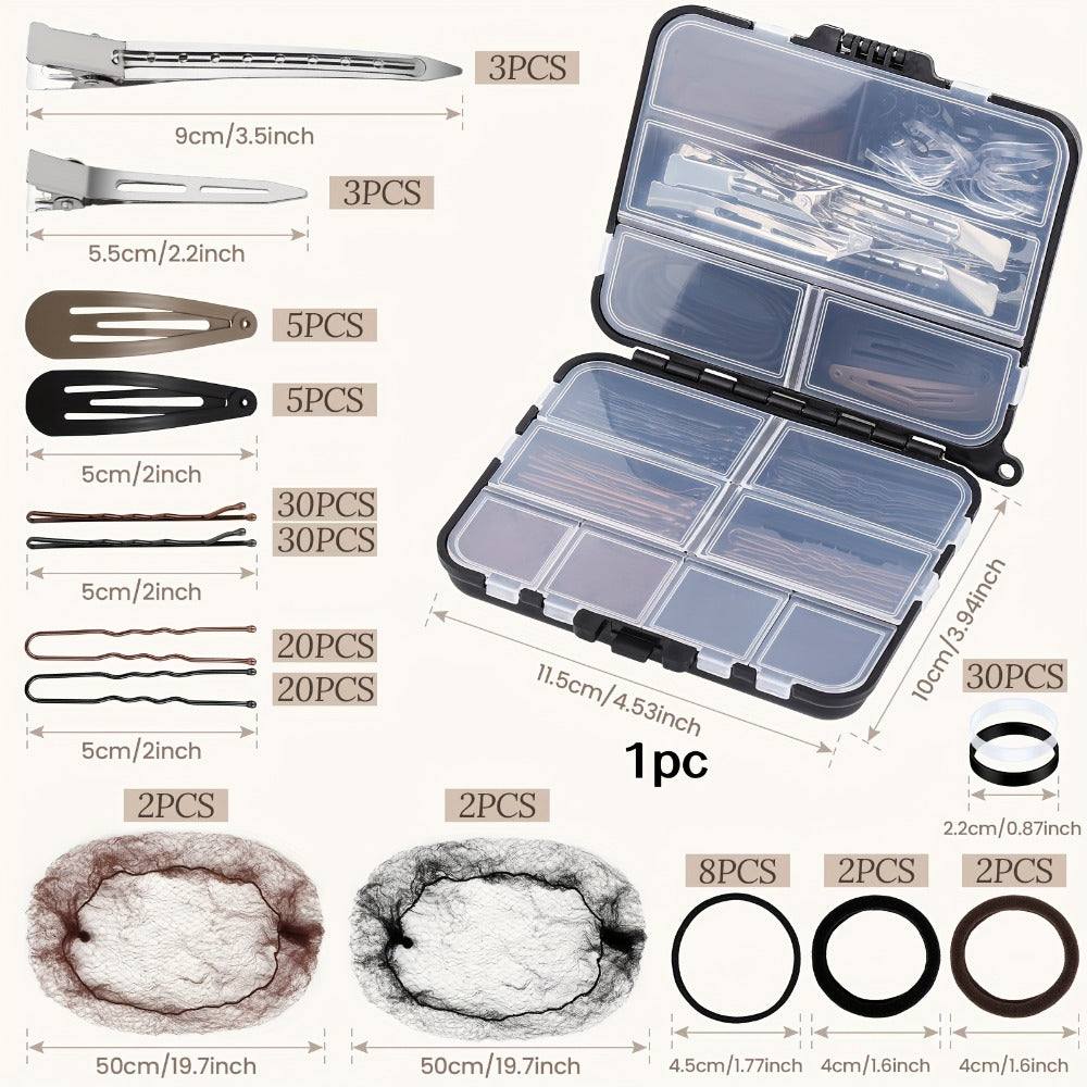 Hair Accessories 163-Piece Styling Set with Hair Ties, Nets, Bobby Pins and Snap Clips in Case — image 4