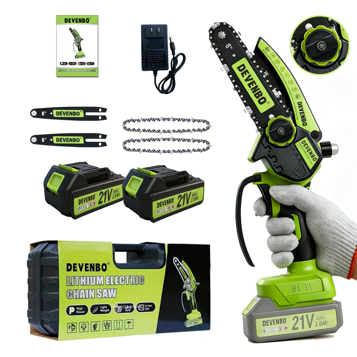 Cordless Mini Chainsaw 6-Inch, Handheld Pruning Saw with Rechargeable Battery, Adjustable Chain Tension — image 9