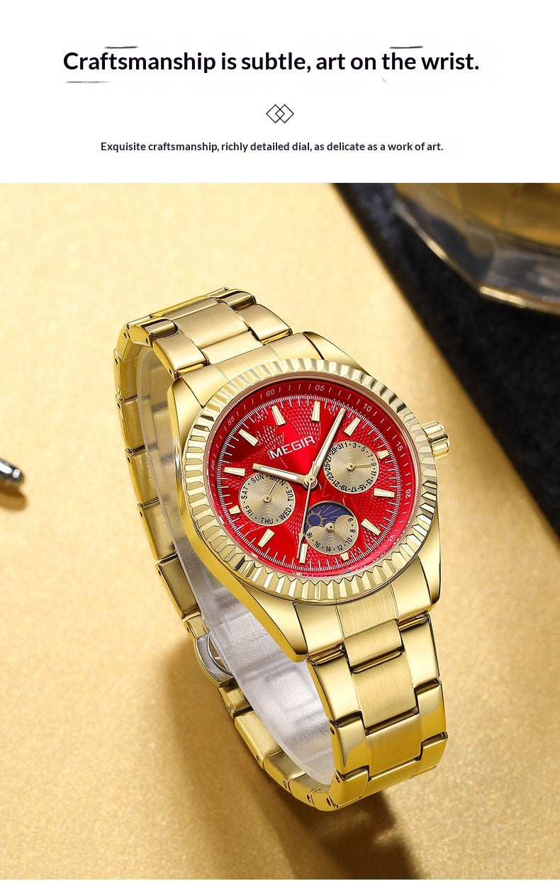 Lunar Phase Business Steel-Strap Waterproof Quartz Men's Watch