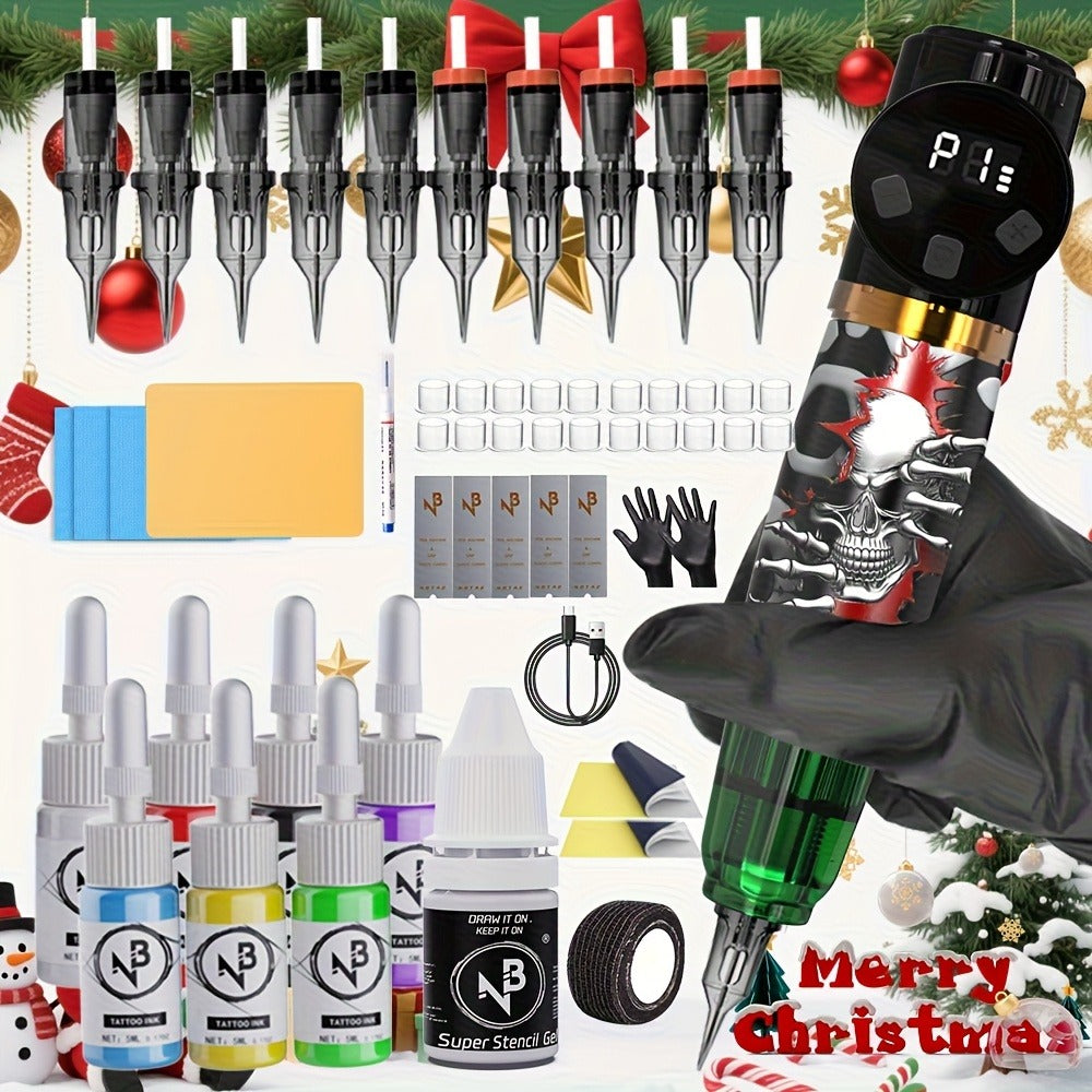 Cordless Tattoo Kit with 1100mAh Skeleton Rotary Pen, 10 Cartridge Needles, 7 Inks and Two Colors — image 5