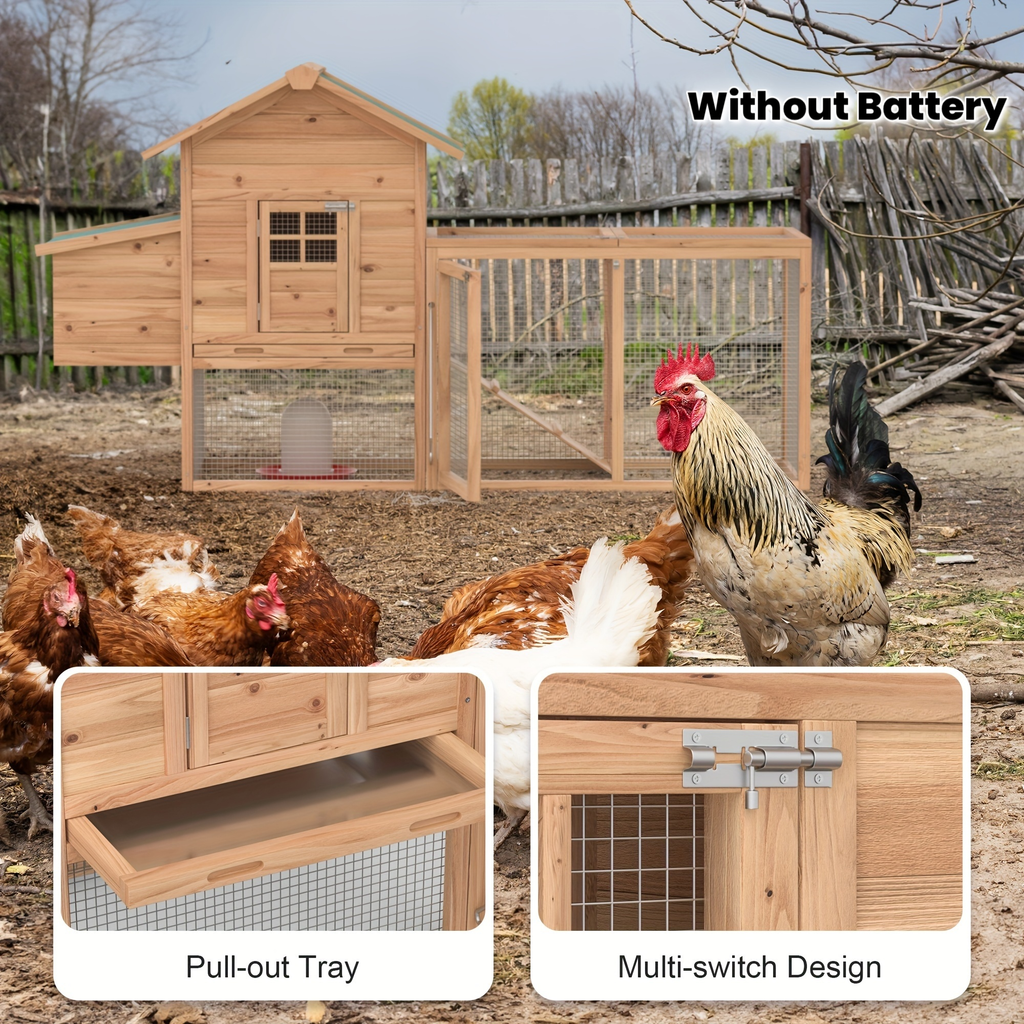 Wooden Rabbit Hutch Outdoor Chicken Coop with Run Nesting Box Ramp Sliding Tray Asphalt Roof Fir Wood for Garden, Patio and Y