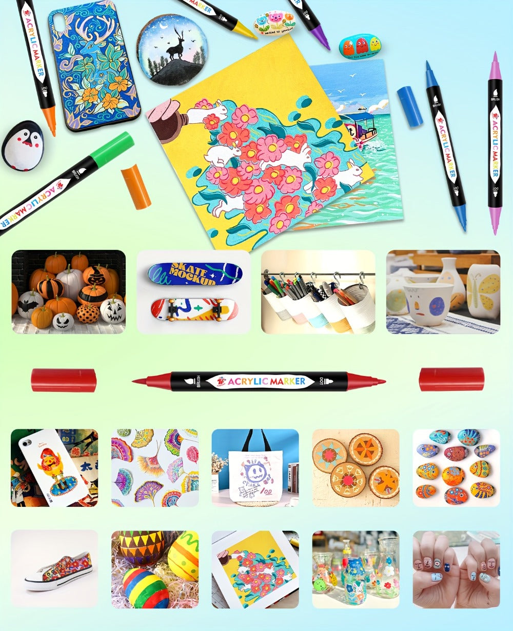 Acrylic Paint Markers with Canvas Bag Dual Tip 48 72 108 Colors, Double Zipper Premium Storage — image 8