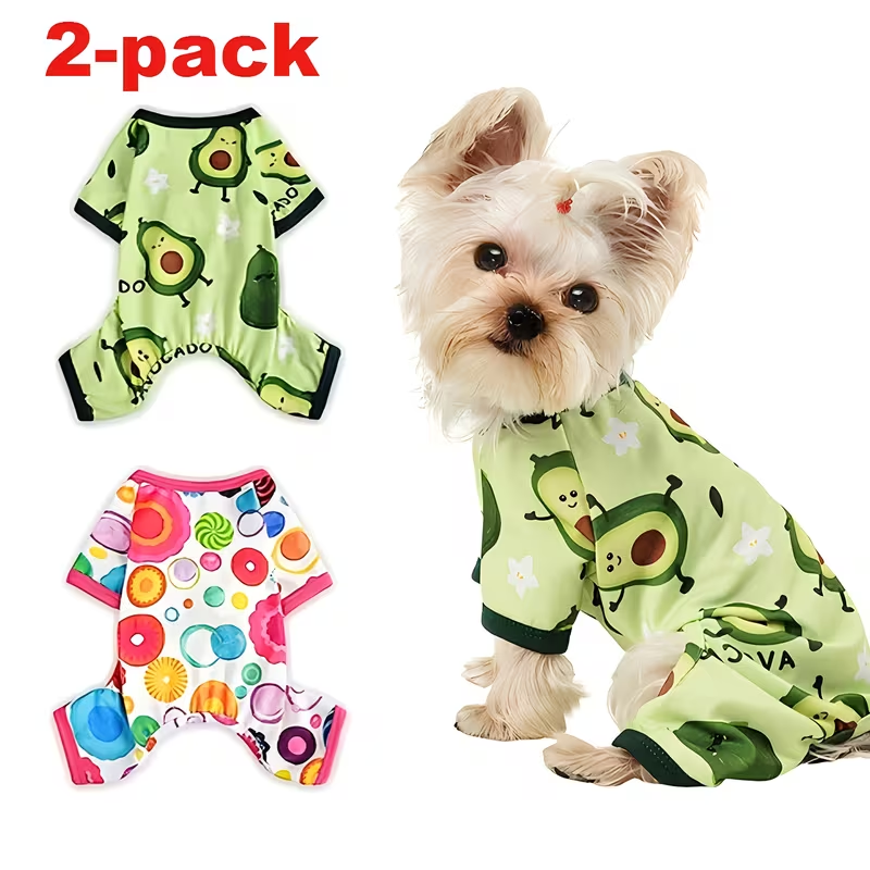 Two-Piece Dog Pajama Set with Mixed Printed Short-Sleeve Jumpsuits in Six XS–XXL Sizes for Small Pets — image 6
