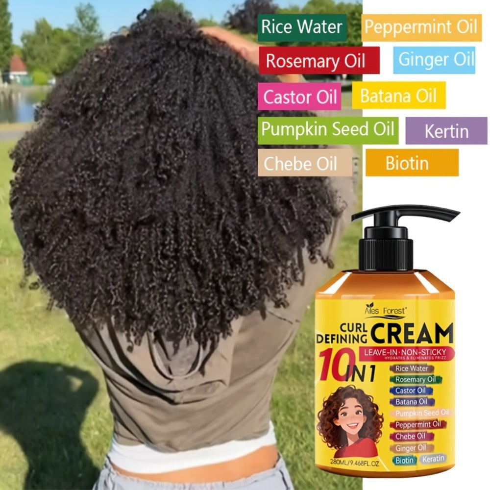 10-in-1 Curl Styling Cream in a 280ml Pump Bottle with Rice Water, Biotin and Named Oils Listed on Label — image 8