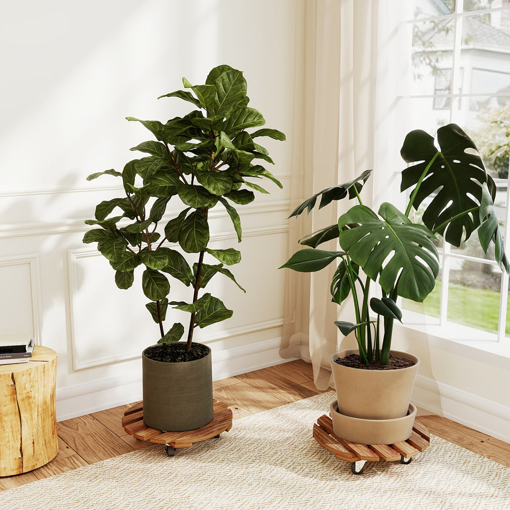 Plant Caddy with Wheels 2 Pack – 13.4" Heavy Duty Iron Pot Roller with Lockable Swivel Casters for Indoor & Outdoor Planters 